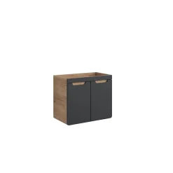 Meublorama Meuble sous vasque ERBANO 2 portes 70 cm Chene clair et gris anthracite Design suspendu* Meuble Sous-Vasque