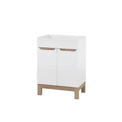 Meublorama Meuble sous vasque ERMANO Chene clair et blanc brillant 60x84 cm 1 porte À poser* Meuble Sous-Vasque