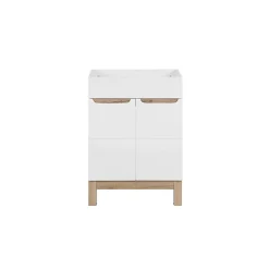 Meublorama Meuble sous vasque ERMANO Chene clair et blanc brillant 60x84 cm 1 porte À poser* Meuble Sous-Vasque