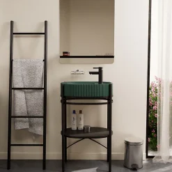 Homesight Meuble sous vasque et vasque l.55 cm métal et béton vert effet moucheté PAO* Meuble Vasque|Meuble De Salle De Bains Faible Profondeur