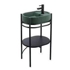 Homesight Meuble sous vasque et vasque l.55 cm métal et béton vert effet moucheté PAO* Meuble Vasque|Meuble De Salle De Bains Faible Profondeur