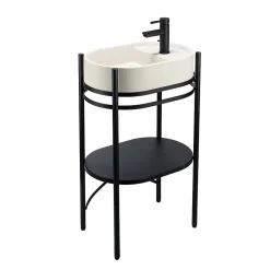 Homesight Meuble sous vasque et vasque l.55 cm métal et béton beige effet moucheté Pao* Meuble De Salle De Bains Faible Profondeur|Meuble Vasque