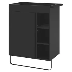 GoodHome Meuble sous vasque faible profondeur à poser avec porte-serviettes noir l.65 x H.82 x P.36 cm, Maza* Meuble Buanderie|Meuble De Salle De Bains Faible Profondeur