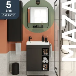GoodHome Meuble sous vasque faible profondeur à poser avec porte-serviettes noir l.65 x H.82 x P.36 cm, Maza* Meuble Buanderie|Meuble De Salle De Bains Faible Profondeur