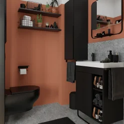 GoodHome Meuble sous vasque faible profondeur à poser avec porte-serviettes noir l.65 x H.82 x P.36 cm, Maza* Meuble Buanderie|Meuble De Salle De Bains Faible Profondeur