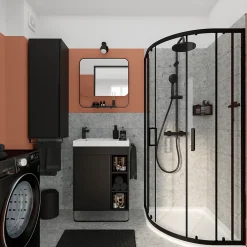 GoodHome Meuble sous vasque faible profondeur à poser avec porte-serviettes noir l.65 x H.82 x P.36 cm, Maza* Meuble Buanderie|Meuble De Salle De Bains Faible Profondeur
