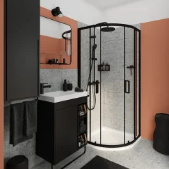 GoodHome Meuble sous vasque faible profondeur à poser avec porte-serviettes noir l.65 x H.82 x P.36 cm, Maza* Meuble Buanderie|Meuble De Salle De Bains Faible Profondeur
