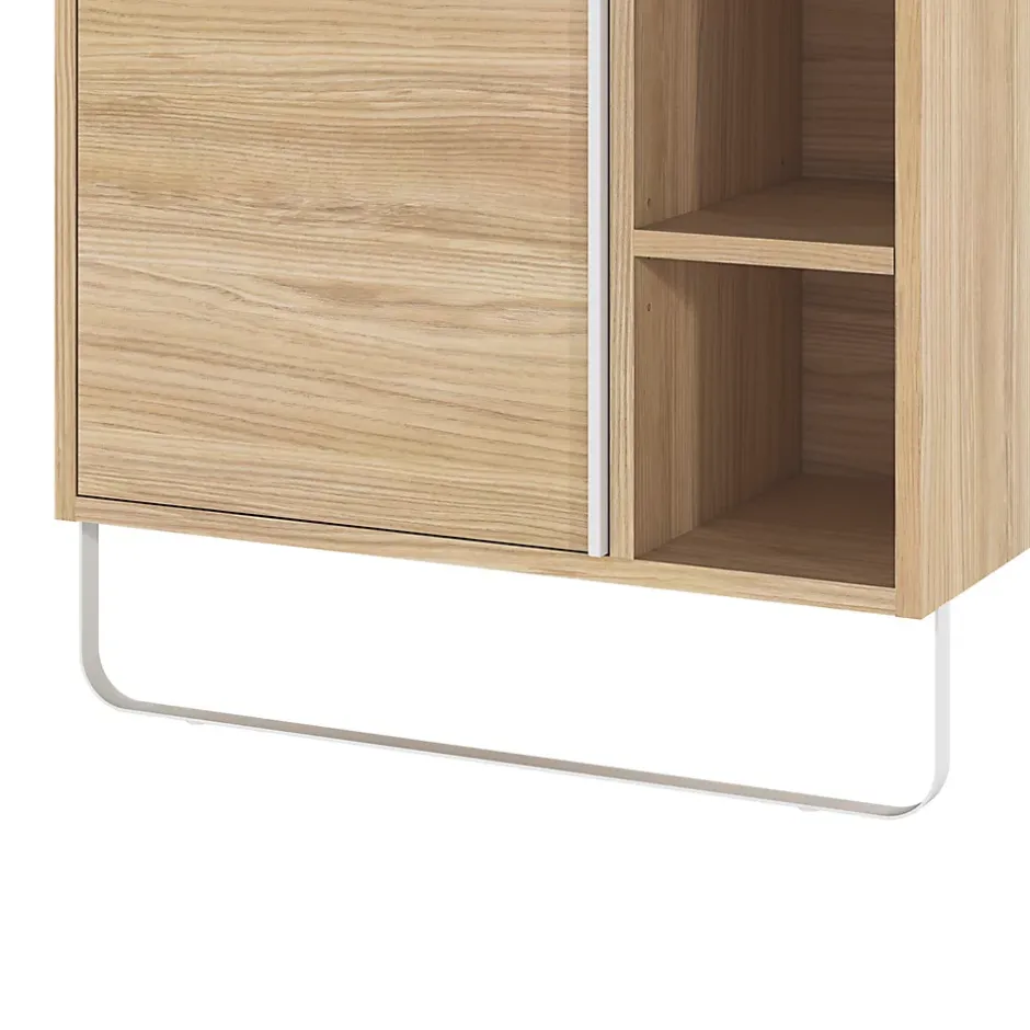 GoodHome Meuble sous vasque faible profondeur à poser avec porte-serviettes effet bois l.65 x H.82 x P.36 cm, Maza