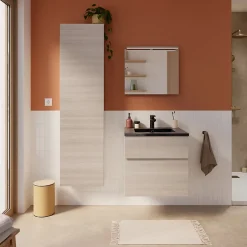 Cooke & Lewis Meuble sous vasque faible profondeur effet chêne l.60 cm 2 tiroirs, Calao* Meuble Buanderie|Meuble De Salle De Bains Faible Profondeur