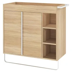GoodHome Meuble sous vasque faible profondeur à poser avec porte-serviettes effet bois l.85 x H.82 x P.36 cm, Maza* Meuble Buanderie|Meuble De Salle De Bains Faible Profondeur