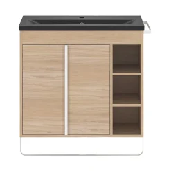 GoodHome Meuble sous vasque faible profondeur à poser avec porte-serviettes effet bois l.85 x H.82 x P.36 cm, Maza* Meuble Buanderie|Meuble De Salle De Bains Faible Profondeur