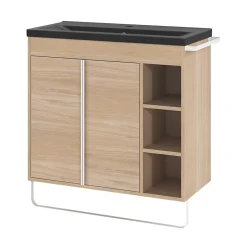 GoodHome Meuble sous vasque faible profondeur à poser avec porte-serviettes effet bois l.85 x H.82 x P.36 cm, Maza* Meuble Buanderie|Meuble De Salle De Bains Faible Profondeur