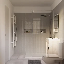 GoodHome Meuble sous vasque faible profondeur à poser avec porte-serviettes effet bois l.85 x H.82 x P.36 cm, Maza* Meuble Buanderie|Meuble De Salle De Bains Faible Profondeur