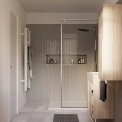 GoodHome Meuble sous vasque faible profondeur à poser avec porte-serviettes effet bois l.85 x H.82 x P.36 cm, Maza* Meuble Buanderie|Meuble De Salle De Bains Faible Profondeur