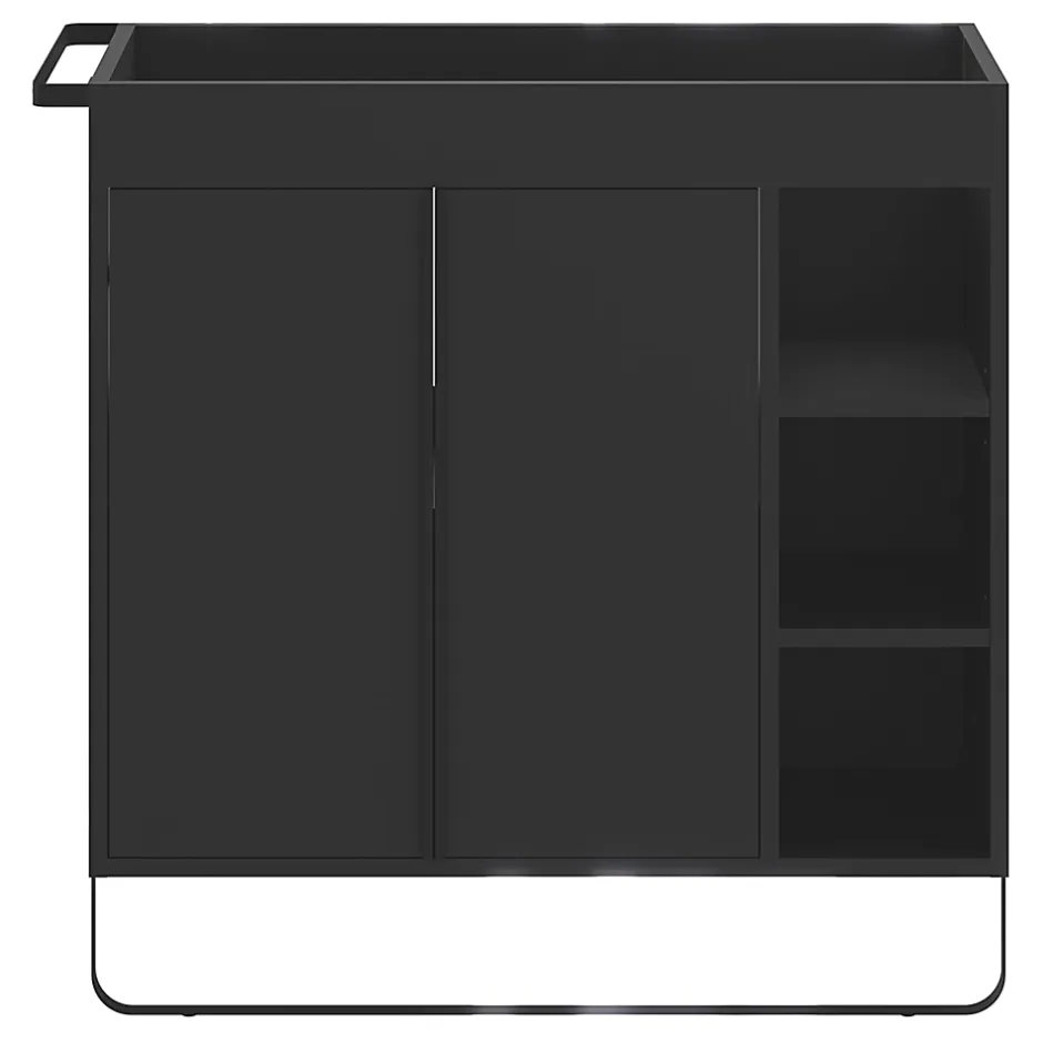 GoodHome Meuble sous vasque faible profondeur à poser avec porte-serviettes noir l.85 x H.82 x P.36 cm, Maza* Meuble Buanderie|Meuble De Salle De Bains Faible Profondeur
