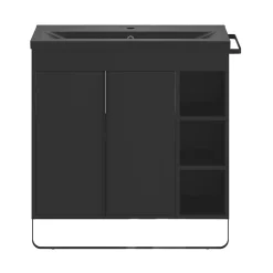 GoodHome Meuble sous vasque faible profondeur à poser avec porte-serviettes noir l.85 x H.82 x P.36 cm, Maza* Meuble Buanderie|Meuble De Salle De Bains Faible Profondeur