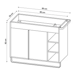 GoodHome Meuble sous vasque faible profondeur à poser avec porte-serviettes noir l.85 x H.82 x P.36 cm, Maza* Meuble Buanderie|Meuble De Salle De Bains Faible Profondeur