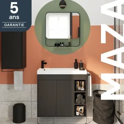 GoodHome Meuble sous vasque faible profondeur à poser avec porte-serviettes noir l.85 x H.82 x P.36 cm, Maza* Meuble Buanderie|Meuble De Salle De Bains Faible Profondeur