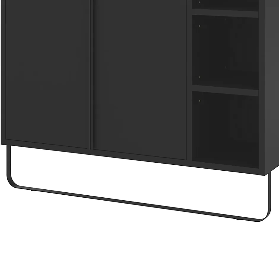GoodHome Meuble sous vasque faible profondeur à poser avec porte-serviettes noir l.85 x H.82 x P.36 cm, Maza* Meuble Buanderie|Meuble De Salle De Bains Faible Profondeur