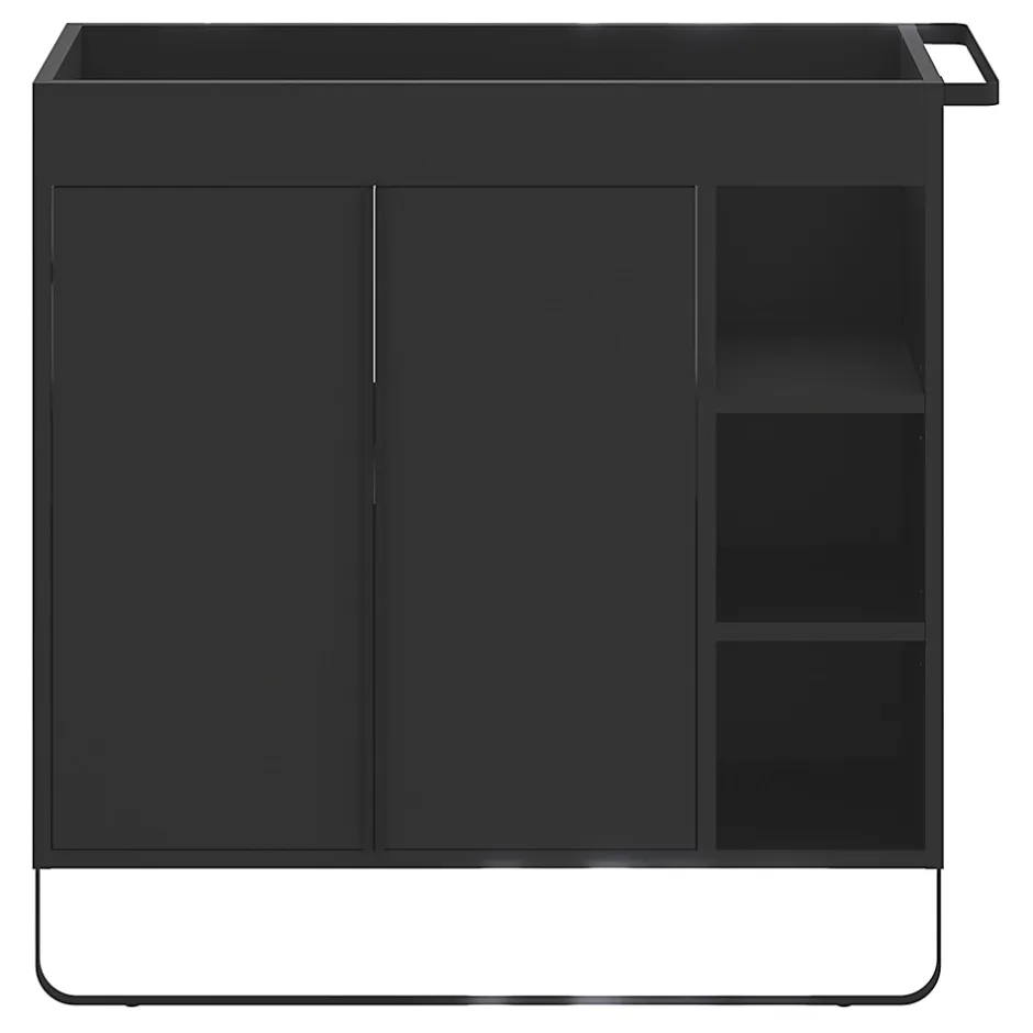 GoodHome Meuble sous vasque faible profondeur à poser avec porte-serviettes noir l.85 x H.82 x P.36 cm, Maza* Meuble Buanderie|Meuble De Salle De Bains Faible Profondeur