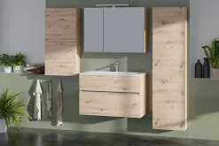 Meuble sous vasque faible profondeur effet chêne artisan l.90 cm 2 tiroirs, Calao