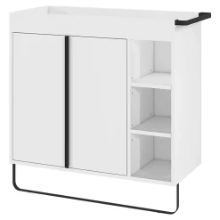 GoodHome Meuble sous vasque faible profondeur à poser avec porte-serviettes blanc l.85 x H.82 x P.36 cm, Maza