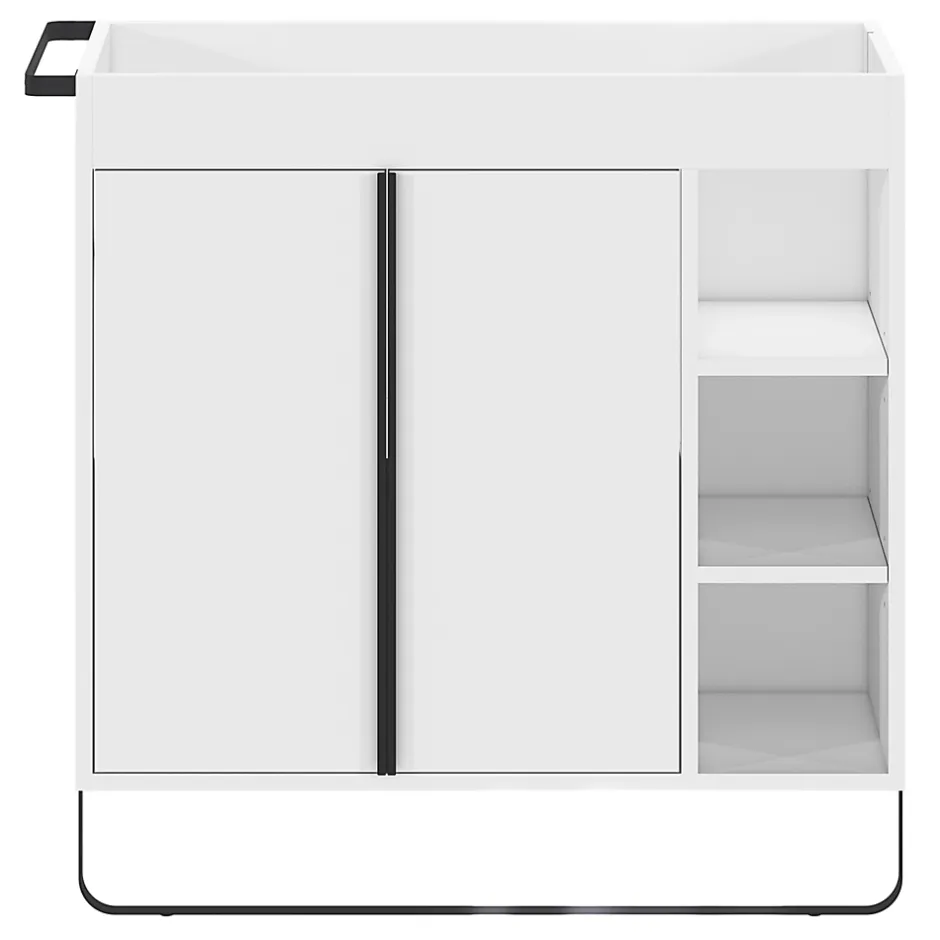 GoodHome Meuble sous vasque faible profondeur à poser avec porte-serviettes blanc l.85 x H.82 x P.36 cm, Maza