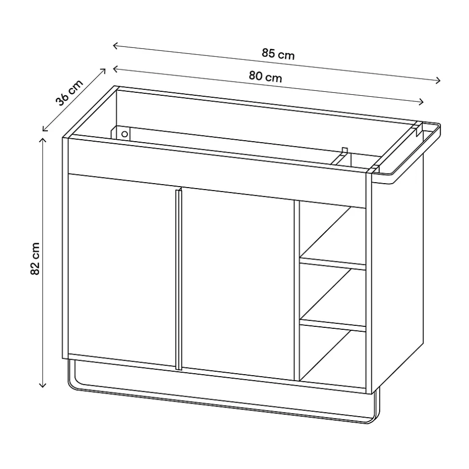 GoodHome Meuble sous vasque faible profondeur à poser avec porte-serviettes blanc l.85 x H.82 x P.36 cm, Maza