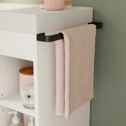 GoodHome Meuble sous vasque faible profondeur à poser avec porte-serviettes blanc l.85 x H.82 x P.36 cm, Maza