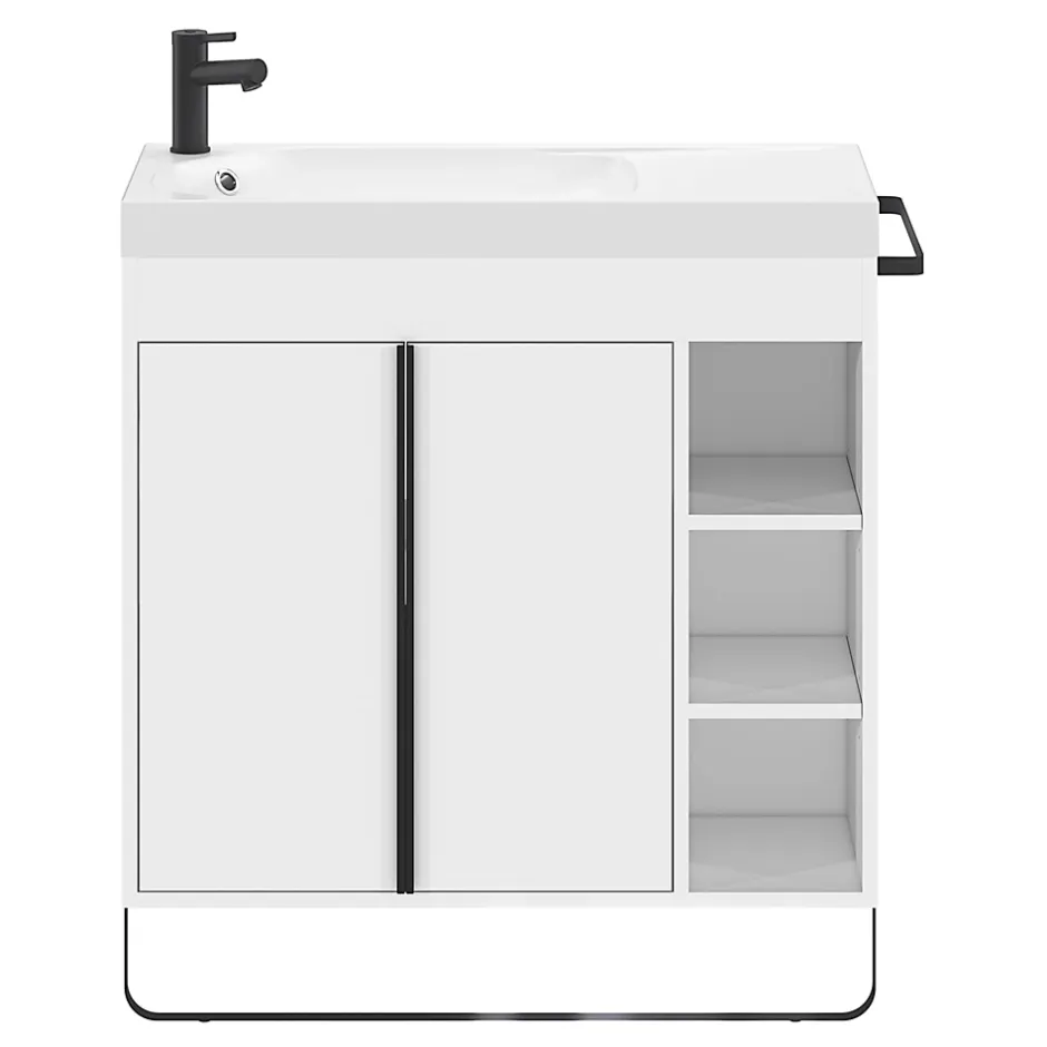 GoodHome Meuble sous vasque faible profondeur à poser avec porte-serviettes blanc l.85 x H.82 x P.36 cm, Maza