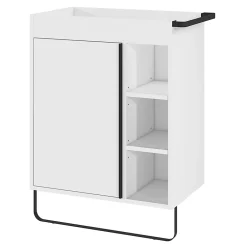 GoodHome Meuble sous vasque faible profondeur à poser avec porte-serviettes blanc l.65 x H.82 x P.36 cm, Maza