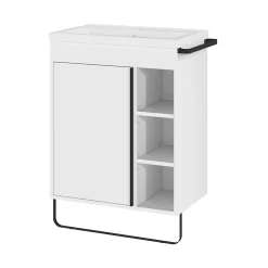 GoodHome Meuble sous vasque faible profondeur à poser avec porte-serviettes blanc l.65 x H.82 x P.36 cm, Maza