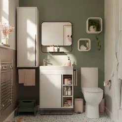 GoodHome Meuble sous vasque faible profondeur à poser avec porte-serviettes blanc l.65 x H.82 x P.36 cm, Maza