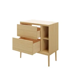 GoodHome Meuble sous vasque Avela placage chêne 60 cm + plan de toilette Avela 80 cm + niche 20 cm + pieds