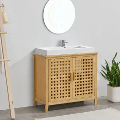[En.Casa] Meuble sous vasque Ingmarsö avec 2 portes en bambou 60 x 67 x 30 cm en.casa* Meuble Sous-Vasque