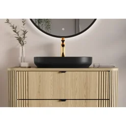 Meublorama Meuble sous vasque KORI 100 cm chene clair 2 tiroirs suspendus