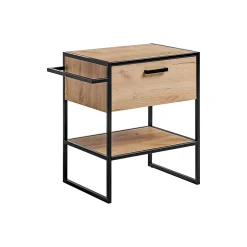Meublorama Meuble sous vasque ONIL 2 portes Chene clair et noir Style industriel L70 cm* Meuble Sous-Vasque