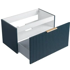 Bain-Bain Meuble sous vasque prémonté 1 tiroir bleu 80 cm STRIA -* Meuble Sous-Vasque