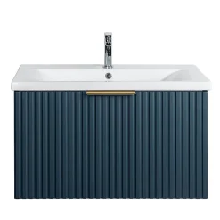 Bain-Bain Meuble sous vasque prémonté 1 tiroir bleu 80 cm STRIA -* Meuble Sous-Vasque