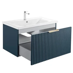 Bain-Bain Meuble sous vasque prémonté 1 tiroir bleu 80 cm STRIA -* Meuble Sous-Vasque