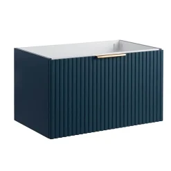 Bain-Bain Meuble sous vasque prémonté 1 tiroir bleu 80 cm STRIA -* Meuble Sous-Vasque
