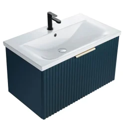 Bain-Bain Meuble sous vasque prémonté 1 tiroir bleu 80 cm STRIA -* Meuble Sous-Vasque