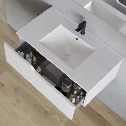 Cosyneo Meuble sous vasque seul, 1 tiroir, 80cm, simple vasque - blanc mat - CADIX* Meuble Sous Lavabo