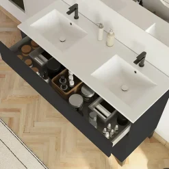 Cosyneo Meuble sous vasque seul, 3 tiroirs, 120cm, double vasque - noir - MATA* Meuble Sous Lavabo