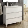 Cosyneo Meuble sous vasque seul, 3 tiroirs, 60cm, simple vasque - blanc laqué - PALMA