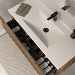 Cosyneo Meuble sous vasque seul, 2 tiroirs, 80cm, simple vasque - tabaco (chêne foncé) - LUNA* Meuble Sous Lavabo