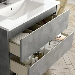 Cosyneo Meuble sous vasque seul, 3 tiroirs, 60cm, simple vasque - ciment (gris) - PALMA* Meuble Sous Lavabo