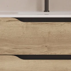 Cosyneo Meuble sous vasque seul, 2 tiroirs et 1 porte, 100cm, vasque déportée gauche - madera miel (bois clair) - ZARZA* Meuble Sous Lavabo