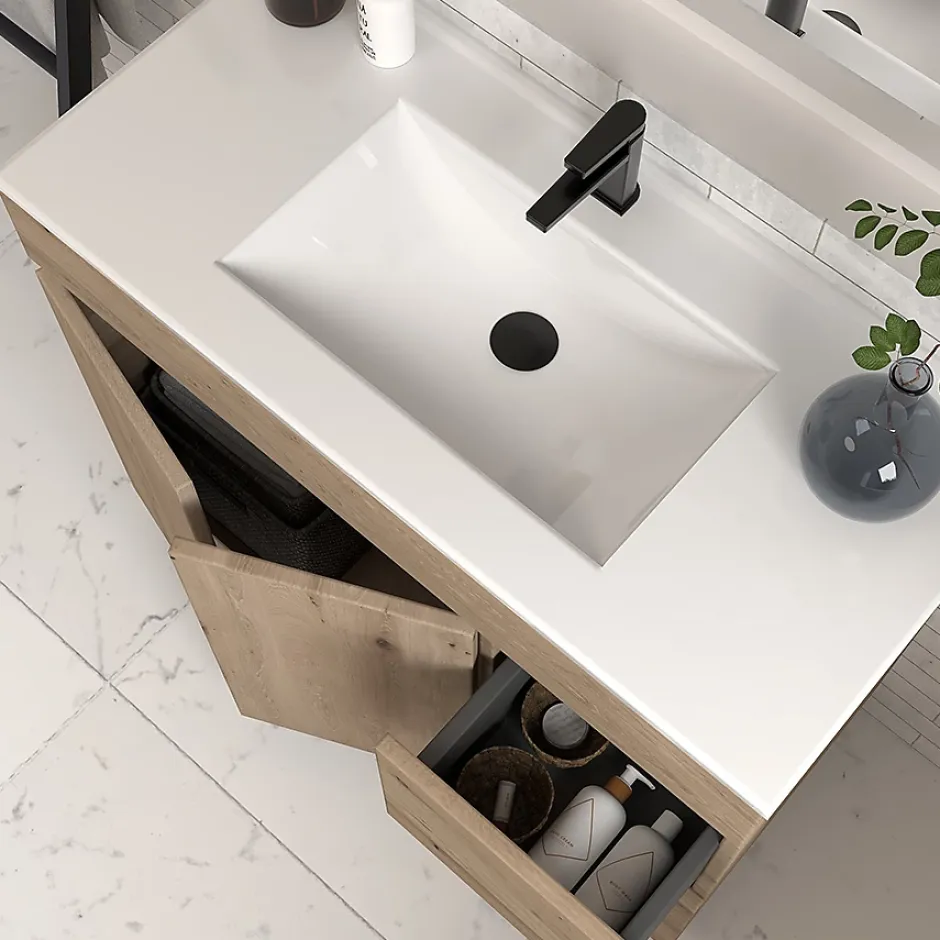 Cosyneo Meuble sous vasque seul, 2 tiroirs et 2 portes, 70cm, simple vasque - cambrian (chêne clair) - HARO