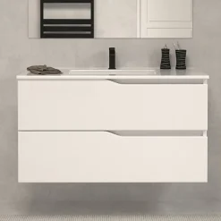 Cosyneo Meuble sous vasque seul, 2 tiroirs, 100cm, simple vasque - blanc mat - LUNA